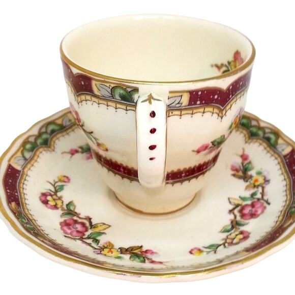 Grindley Demitasse Cup Saucer English China Vintage Floral Pink Red Pattern - Picture 5 of 14